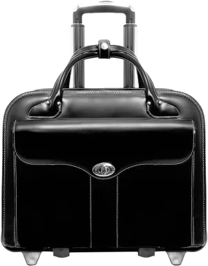 McKlein 15.4" Leather Patented Detachable -Wheeled Ladies' Briefcase- BERKELEY- Black