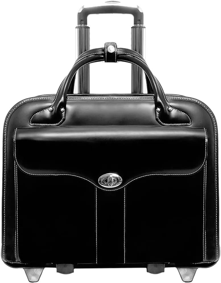 McKlein 15.4" Leather Patented Detachable -Wheeled Ladies' Briefcase- BERKELEY- Black