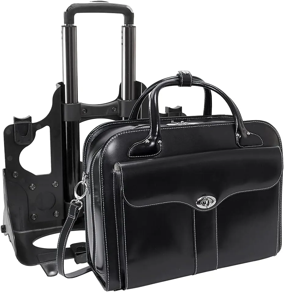 McKlein 15.4" Leather Patented Detachable -Wheeled Ladies' Briefcase- BERKELEY- Black
