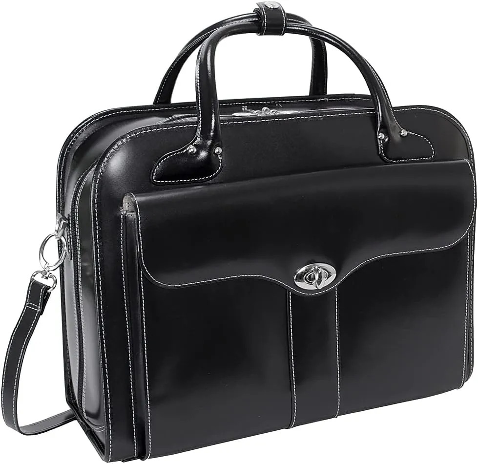 McKlein 15.4" Leather Patented Detachable -Wheeled Ladies' Briefcase- BERKELEY- Black