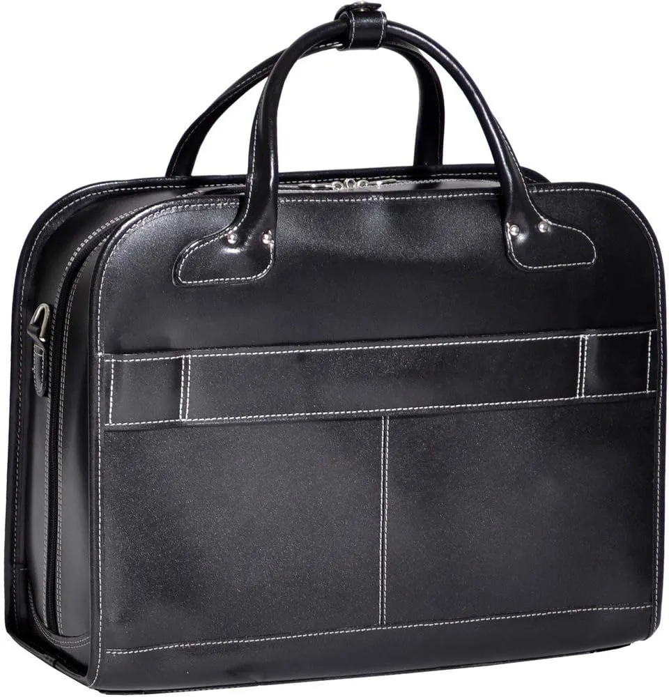 McKlein 15" Leather Fly-Through Checkpoint-Friendly Patented Detachable -Wheeled Ladies' Laptop Briefcase- LAKEWOOD- Black