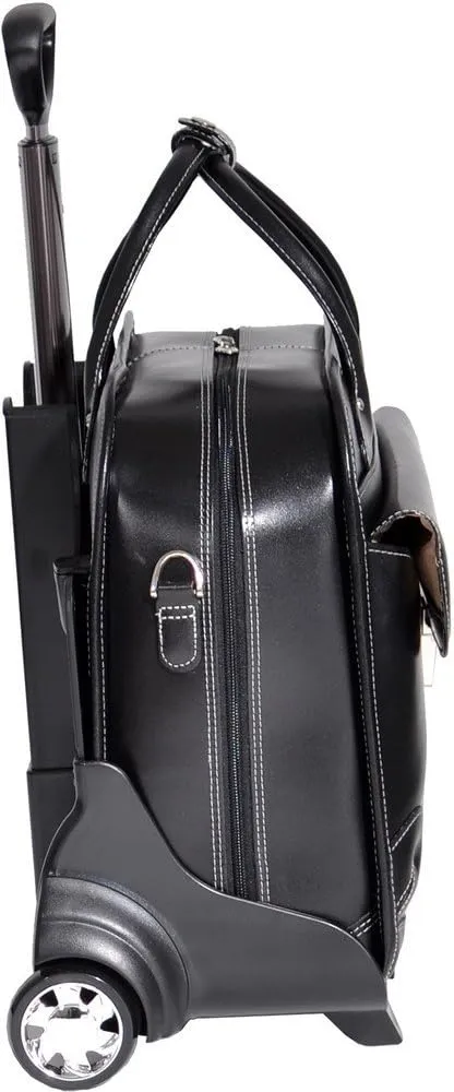 McKlein 15" Leather Fly-Through Checkpoint-Friendly Patented Detachable -Wheeled Ladies' Laptop Briefcase- LAKEWOOD- Black