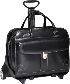 McKlein 15" Leather Fly-Through Checkpoint-Friendly Patented Detachable -Wheeled Ladies' Laptop Briefcase- LAKEWOOD- Black