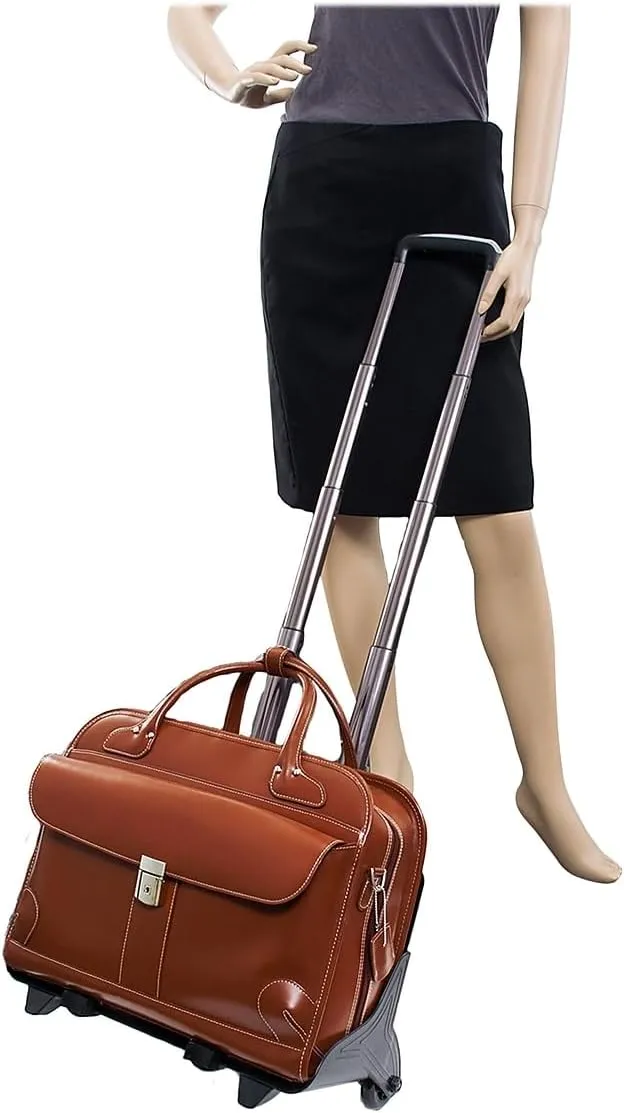 McKlein 15" Leather Fly-Through Checkpoint-Friendly Patented Detachable -Wheeled Ladies' Laptop Briefcase- LAKEWOOD- Brown