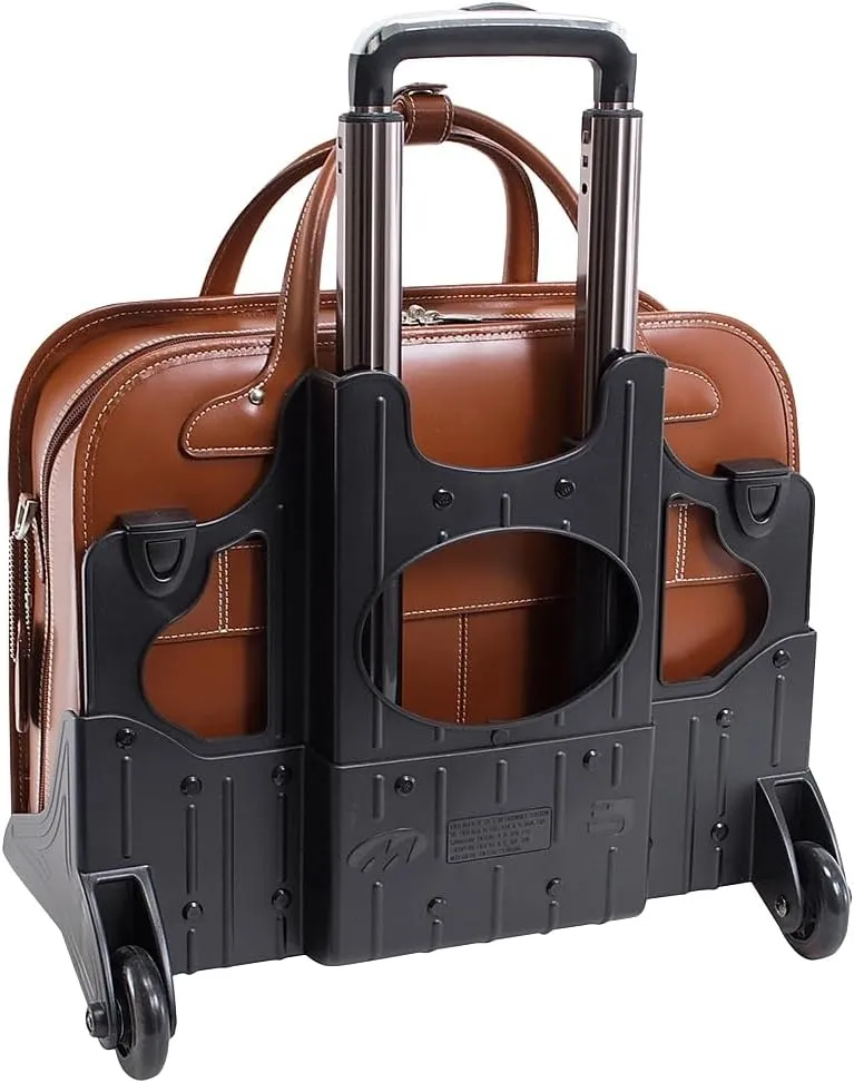 McKlein 15" Leather Fly-Through Checkpoint-Friendly Patented Detachable -Wheeled Ladies' Laptop Briefcase- LAKEWOOD- Brown