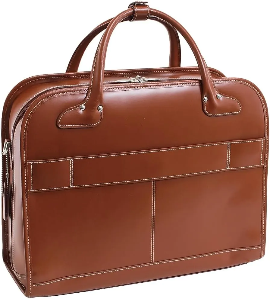 McKlein 15" Leather Fly-Through Checkpoint-Friendly Patented Detachable -Wheeled Ladies' Laptop Briefcase- LAKEWOOD- Brown