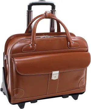 McKlein 15" Leather Fly-Through Checkpoint-Friendly Patented Detachable -Wheeled Ladies' Laptop Briefcase- LAKEWOOD- Brown