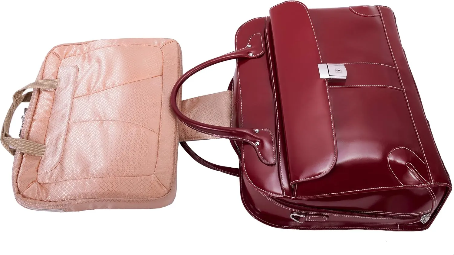 McKlein 15" Leather Fly-Through Checkpoint-Friendly Patented Detachable -Wheeled Ladies' Laptop Briefcase- LAKEWOOD- Red