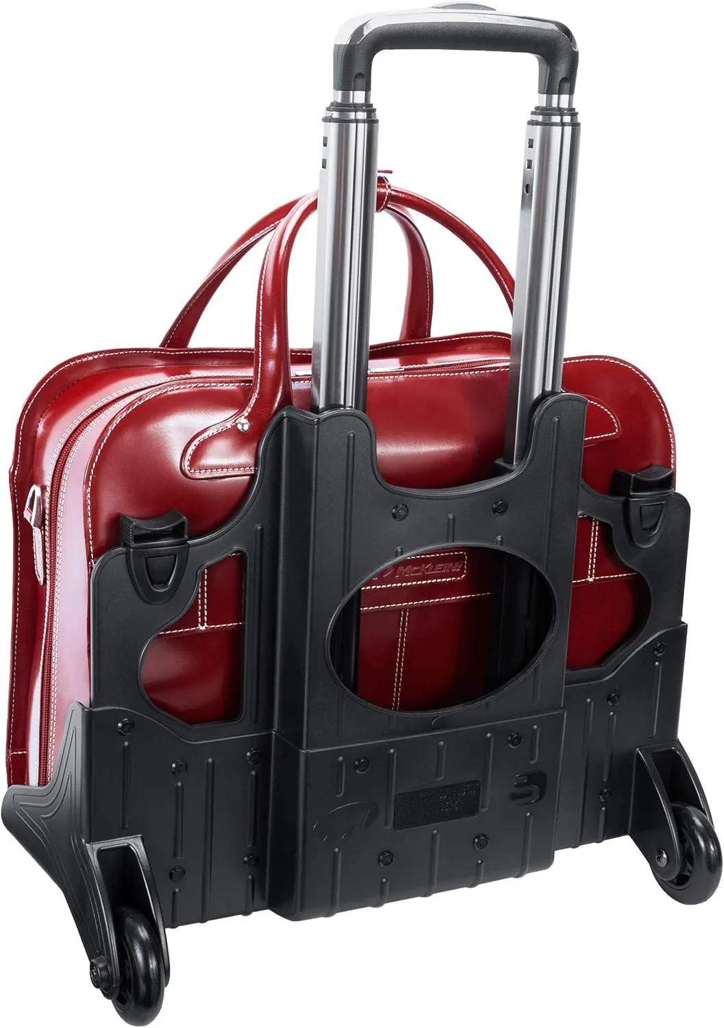 McKlein 15" Leather Fly-Through Checkpoint-Friendly Patented Detachable -Wheeled Ladies' Laptop Briefcase- LAKEWOOD- Red