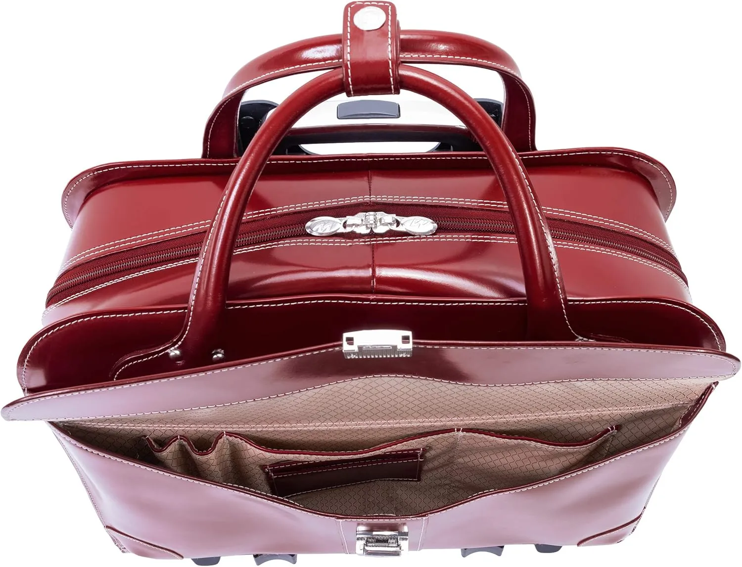 McKlein 15" Leather Fly-Through Checkpoint-Friendly Patented Detachable -Wheeled Ladies' Laptop Briefcase- LAKEWOOD- Red