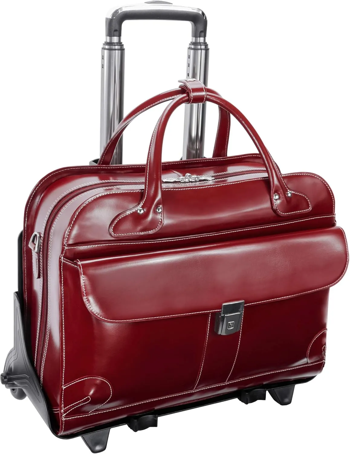 McKlein 15" Leather Fly-Through Checkpoint-Friendly Patented Detachable -Wheeled Ladies' Laptop Briefcase- LAKEWOOD- Red