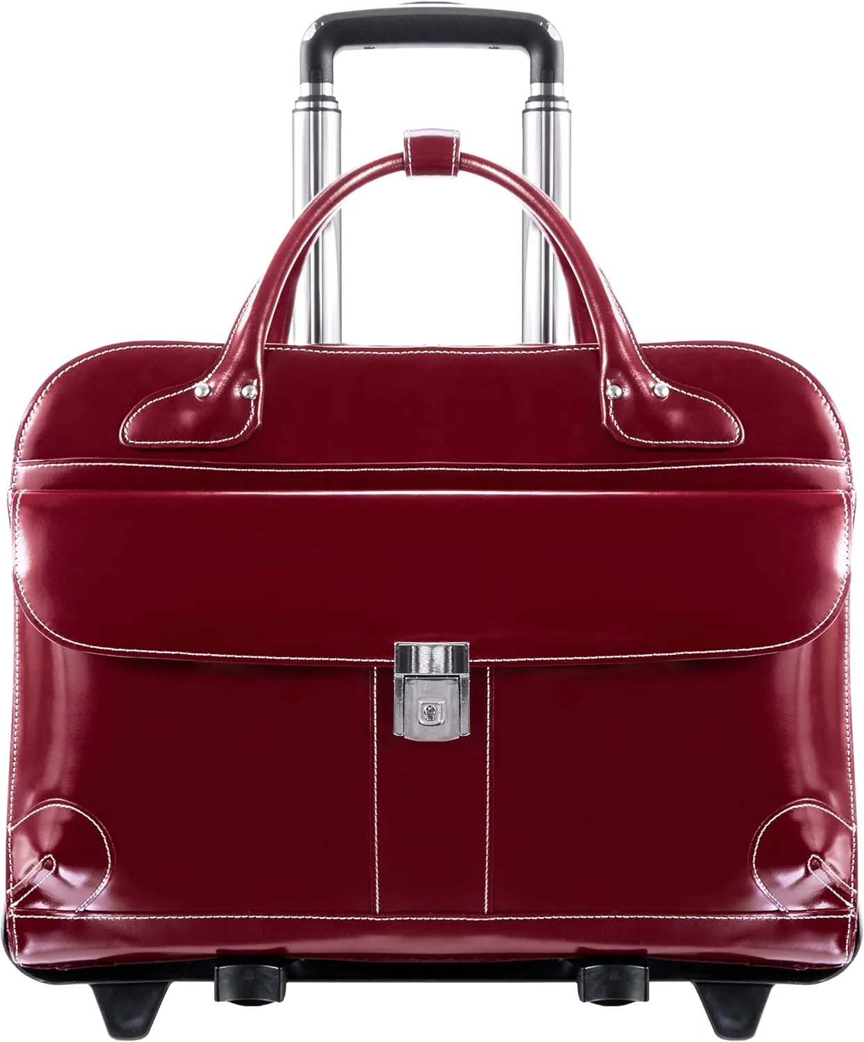McKlein 15" Leather Fly-Through Checkpoint-Friendly Patented Detachable -Wheeled Ladies' Laptop Briefcase- LAKEWOOD- Red
