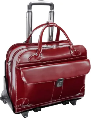 McKlein 15" Leather Fly-Through Checkpoint-Friendly Patented Detachable -Wheeled Ladies' Laptop Briefcase- LAKEWOOD- Red
