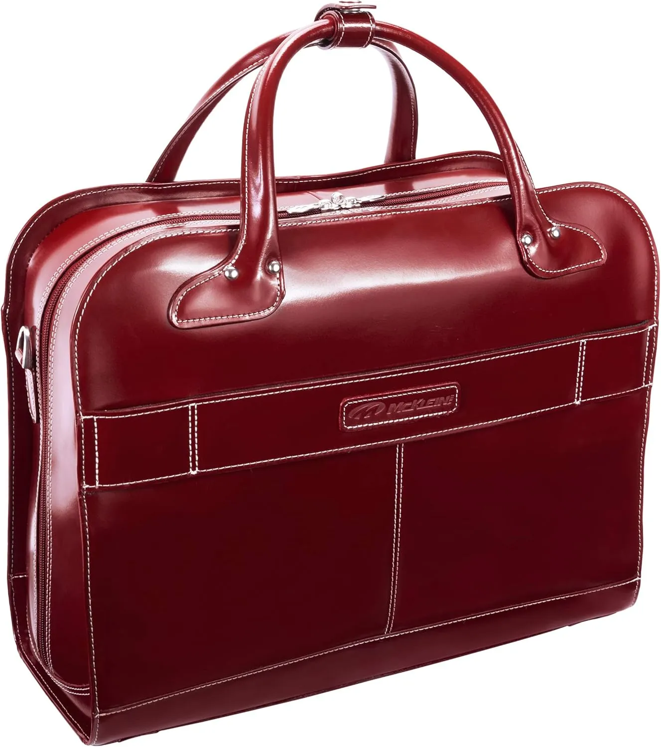 McKlein 15" Leather Fly-Through Checkpoint-Friendly Patented Detachable -Wheeled Ladies' Laptop Briefcase- LAKEWOOD- Red