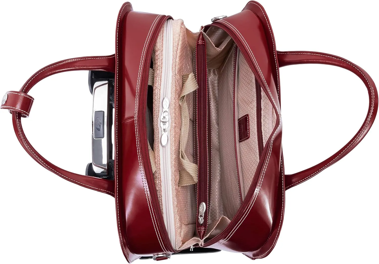 McKlein 15" Leather Fly-Through Checkpoint-Friendly Patented Detachable -Wheeled Ladies' Laptop Briefcase- LAKEWOOD- Red