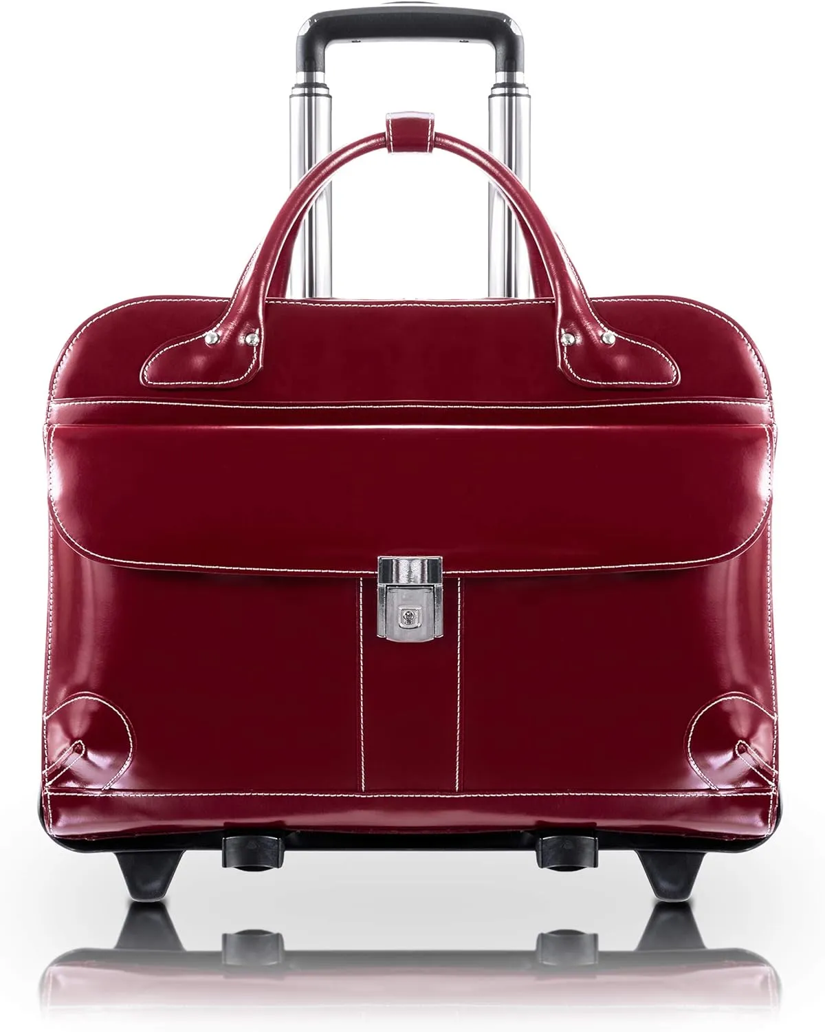 McKlein 15" Leather Fly-Through Checkpoint-Friendly Patented Detachable -Wheeled Ladies' Laptop Briefcase- LAKEWOOD- Red