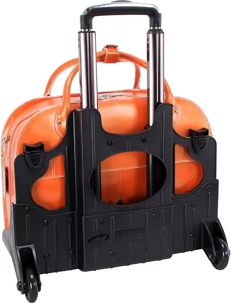 McKlein 15" Leather Fly-Through Checkpoint-Friendly Patented Detachable -Wheeled Laptop Briefcase- ROSEVILLE- Black