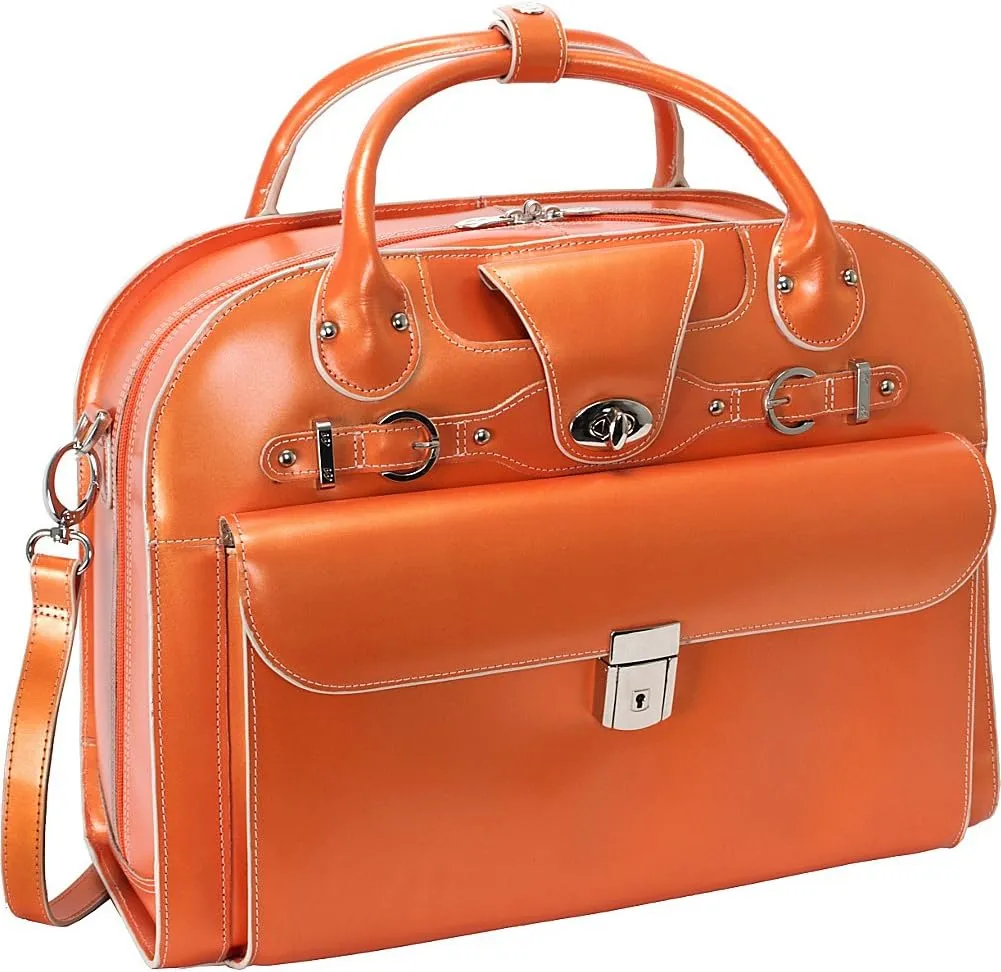 McKlein 15" Leather Fly-Through Checkpoint-Friendly Patented Detachable -Wheeled Laptop Briefcase- ROSEVILLE- Black
