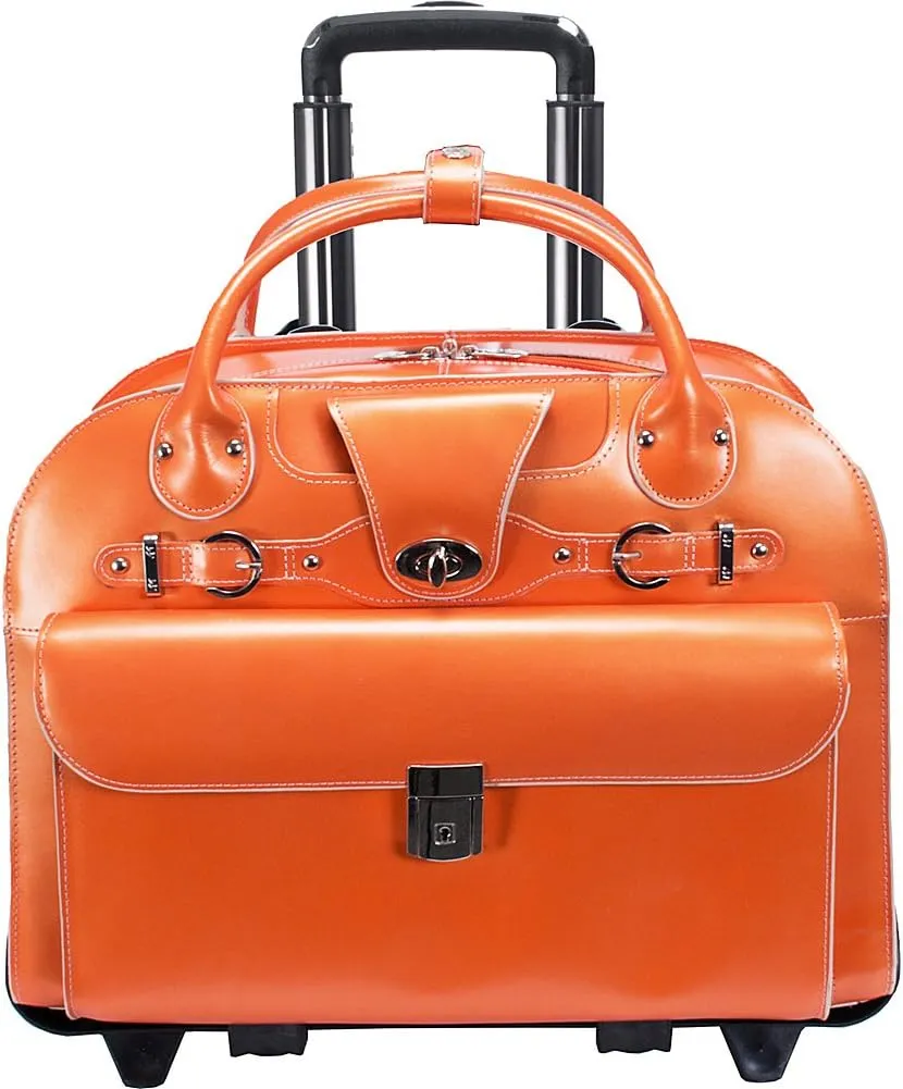 McKlein 15" Leather Fly-Through Checkpoint-Friendly Patented Detachable -Wheeled Laptop Briefcase- ROSEVILLE- Black