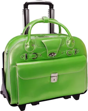 McKlein 15" Leather Fly-Through Checkpoint-Friendly Patented Detachable -Wheeled Laptop Briefcase- ROSEVILLE- Black