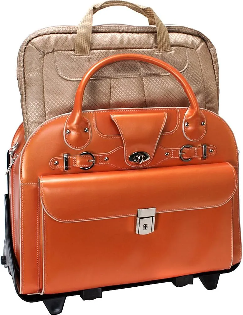 McKlein 15" Leather Fly-Through Checkpoint-Friendly Patented Detachable -Wheeled Laptop Briefcase- ROSEVILLE- Black