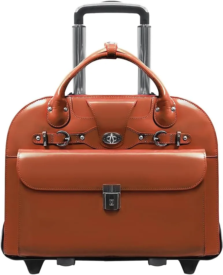 McKlein 15" Leather Fly-Through Checkpoint-Friendly Patented Detachable -Wheeled Laptop Briefcase- ROSEVILLE- Brown