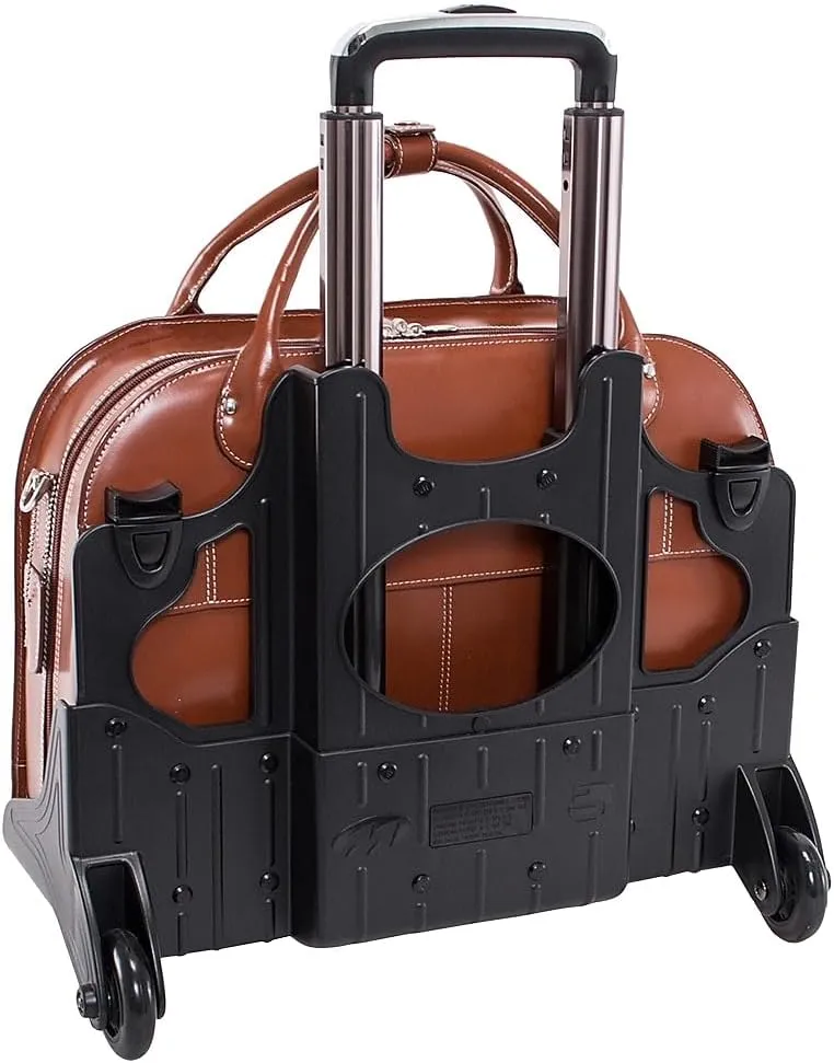 McKlein 15" Leather Fly-Through Checkpoint-Friendly Patented Detachable -Wheeled Laptop Briefcase- ROSEVILLE- Brown