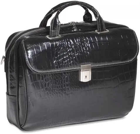 McKlein 15" Leather Medium Ladies Laptop Briefcase- SETTEMBRE- Black