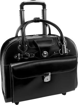 McKlein 15" Leather Wheeled Ladies' Laptop Briefcase- EDGEBROOK- Black