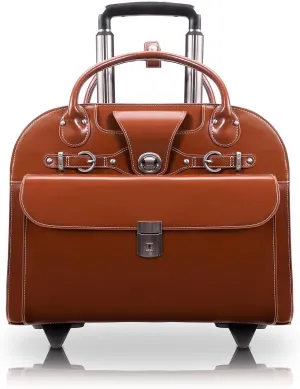 McKlein 15" Leather Wheeled Ladies' Laptop Briefcase- EDGEBROOK- Brown