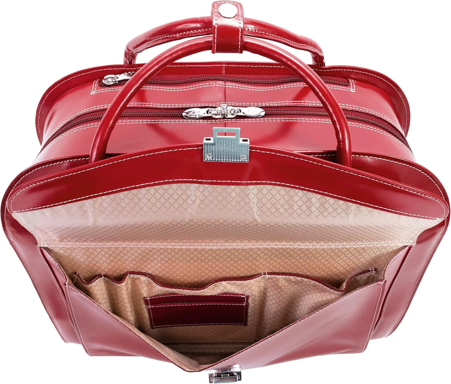 McKlein 15" Leather Wheeled Ladies' Laptop Briefcase- GRANVILLE- Red
