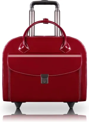 McKlein 15" Leather Wheeled Ladies' Laptop Briefcase- GRANVILLE- Red