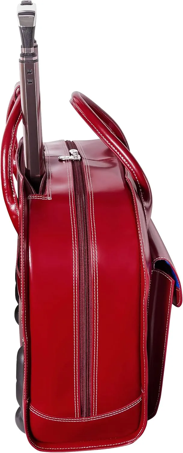 McKlein 15" Leather Wheeled Ladies' Laptop Briefcase- GRANVILLE- Red