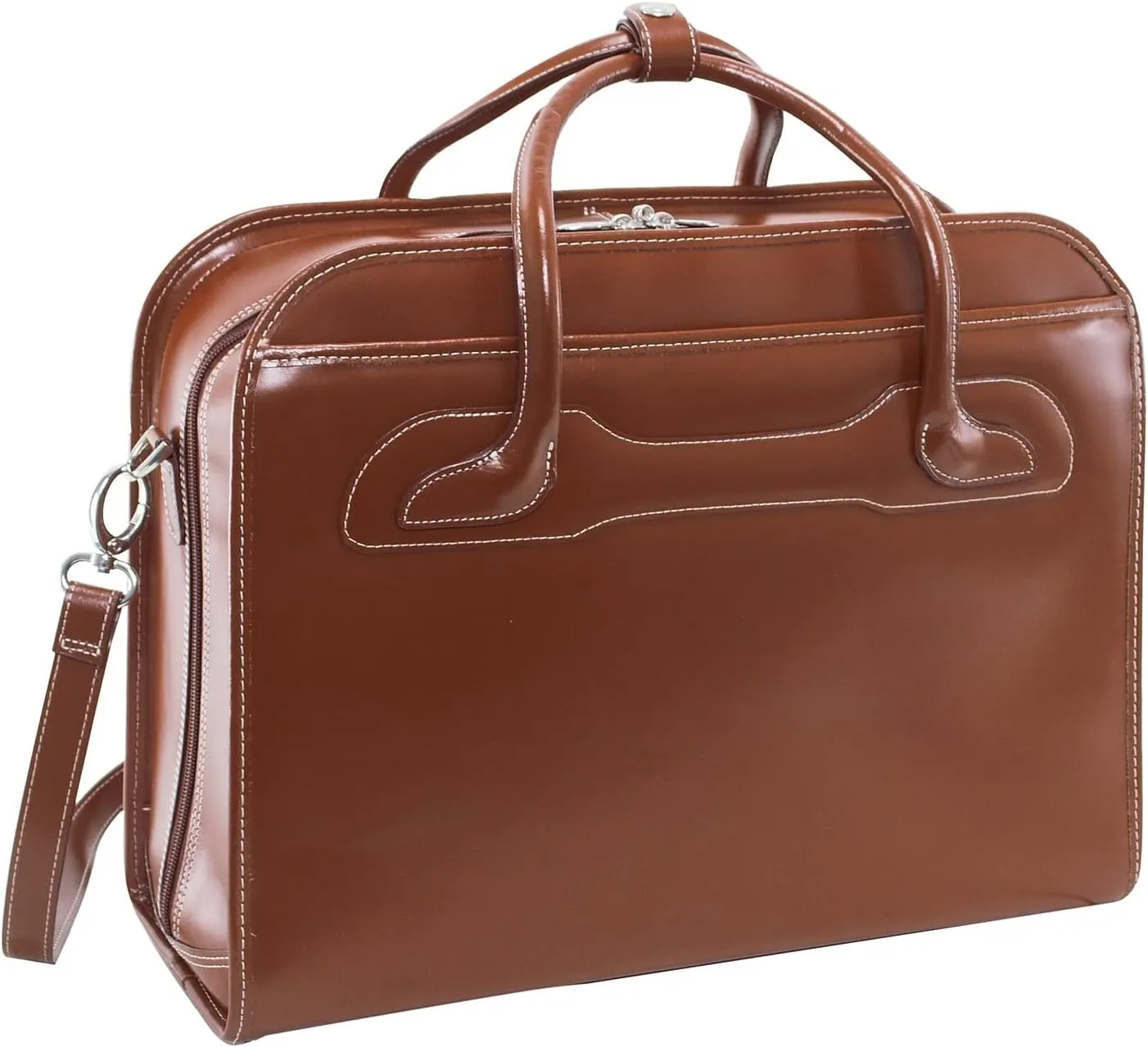 McKlein 17" Leather Patented Detachable -Wheeled Ladies' Laptop Briefcase- WILLOWBROOK- Brown