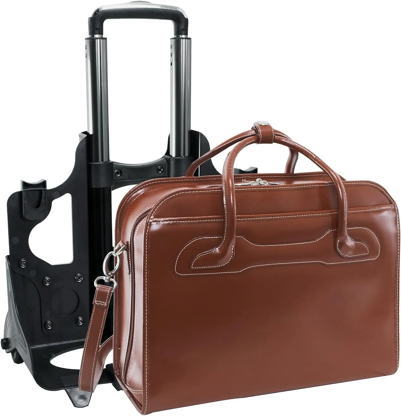 McKlein 17" Leather Patented Detachable -Wheeled Ladies' Laptop Briefcase- WILLOWBROOK- Brown