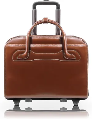 McKlein 17" Leather Patented Detachable -Wheeled Ladies' Laptop Briefcase- WILLOWBROOK- Brown