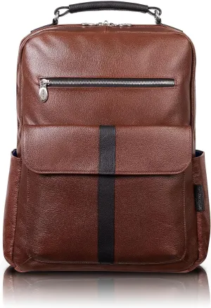 McKlein 17" Leather, Two-Tone, Dual-Compartment, Laptop & Tablet Backpack- LOGAN- Brown
