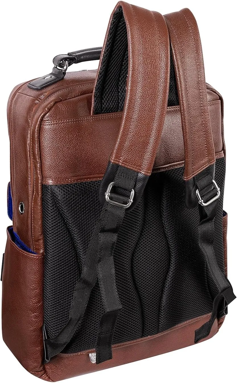 McKlein 17" Leather, Two-Tone, Dual-Compartment, Laptop & Tablet Backpack- LOGAN- Brown