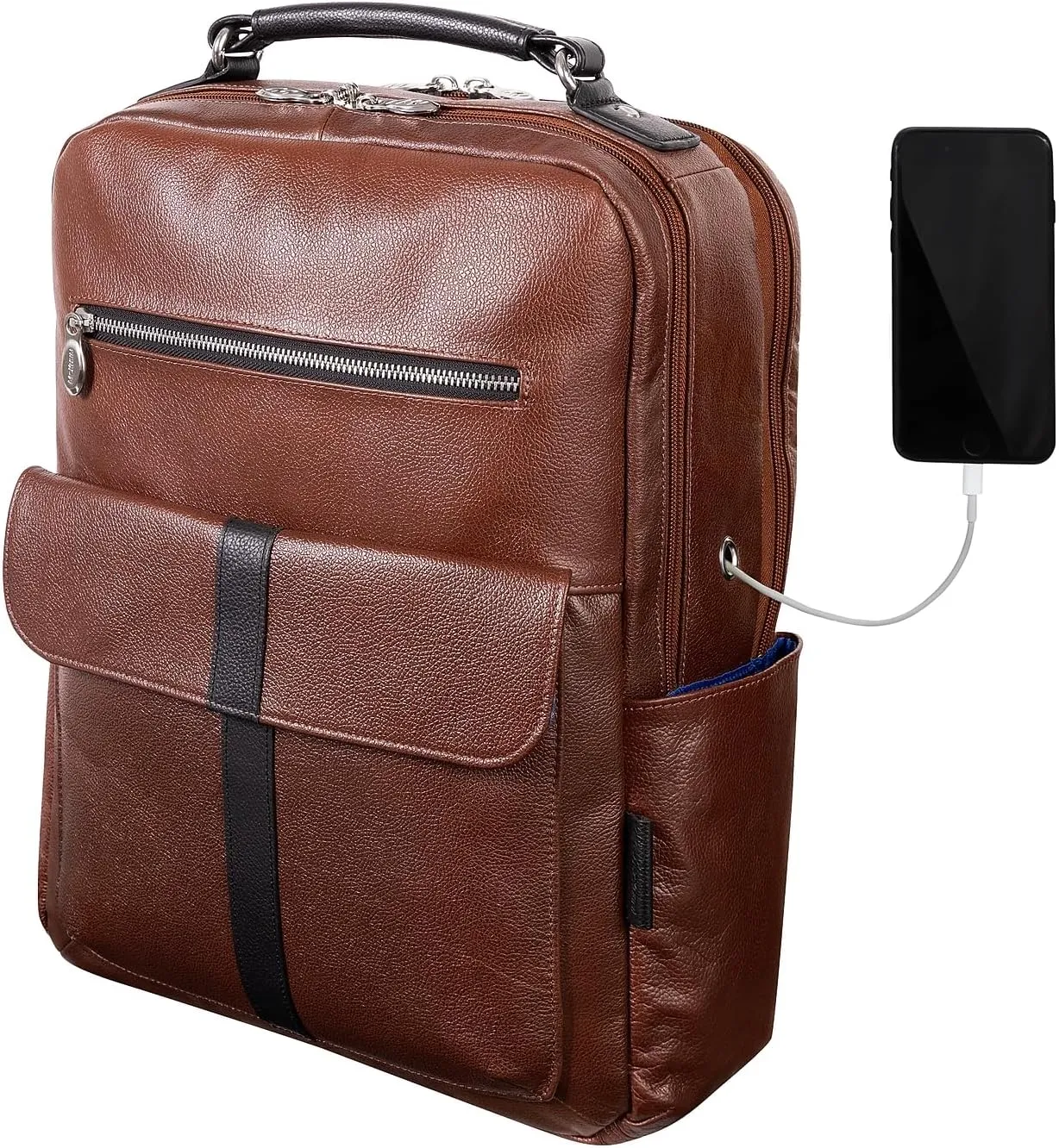 McKlein 17" Leather, Two-Tone, Dual-Compartment, Laptop & Tablet Backpack- LOGAN- Brown