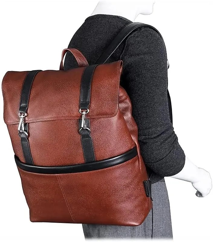McKlein 17" Leather, Two-Tone, Flap-Over, Laptop & Tablet Backpack- ELEMENT- Brown