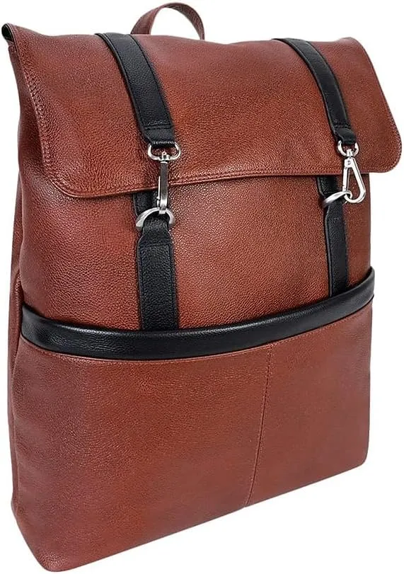 McKlein 17" Leather, Two-Tone, Flap-Over, Laptop & Tablet Backpack- ELEMENT- Brown