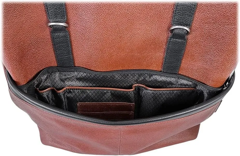 McKlein 17" Leather, Two-Tone, Flap-Over, Laptop & Tablet Backpack- ELEMENT- Brown