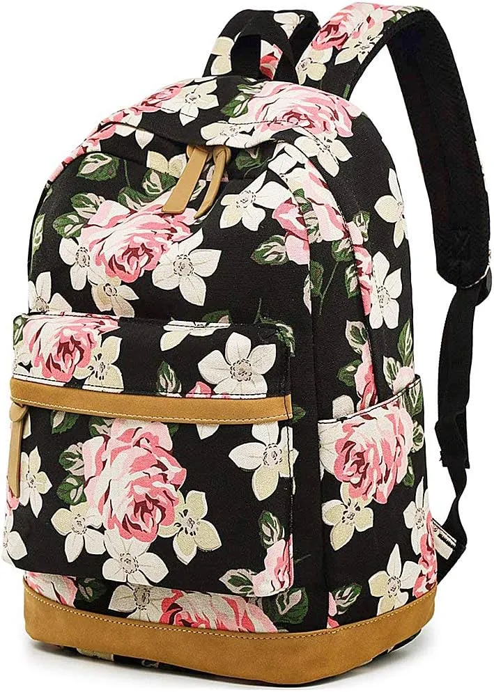MCWTH Casual Laptop Backpack Travel Daypack School Bag Bookbags for Teen Girls and Women (Big Flower)