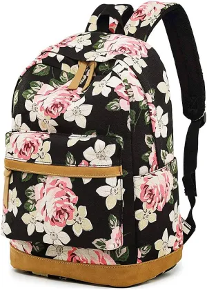MCWTH Casual Laptop Backpack Travel Daypack School Bag Bookbags for Teen Girls and Women (Big Flower)
