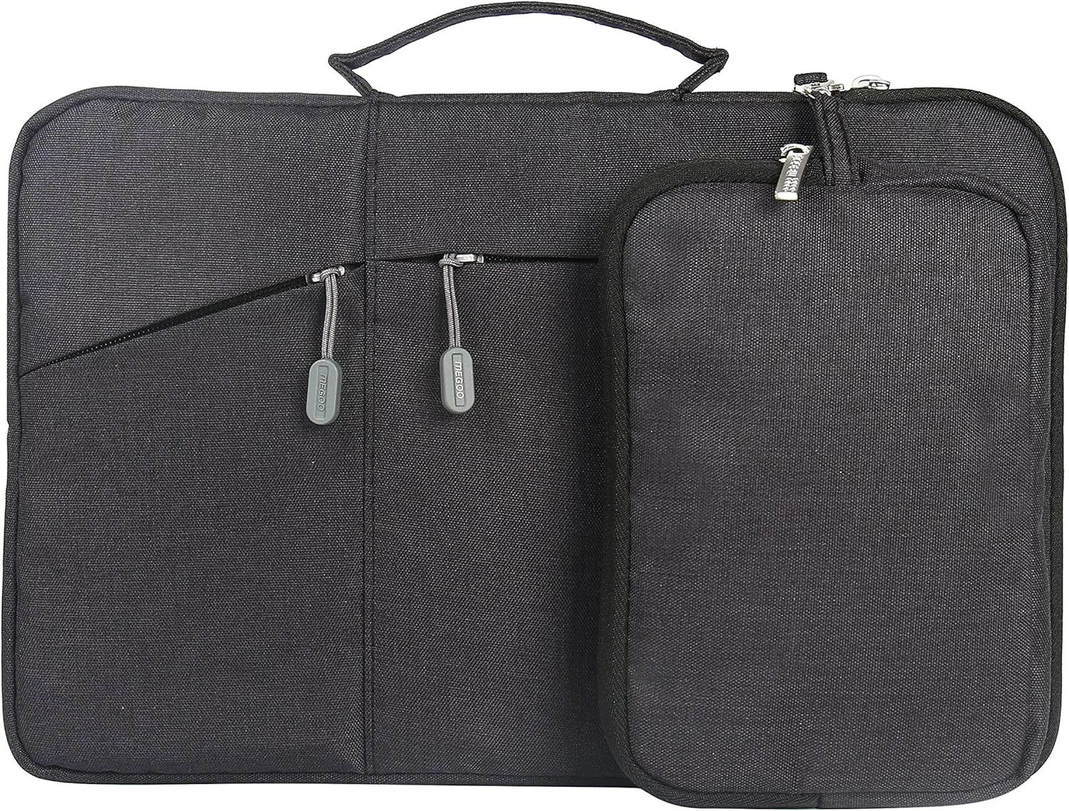 Megoo 12inch Laptop Sleeve Case with Accessory Pouch for Microsoft Surface Pro 7 /7/6/5/4/3 12.5", Laptop Go 3/2 12.4", Carry Travel Case for 11"-12" Chromebook Tablet(Black with Charger Case)