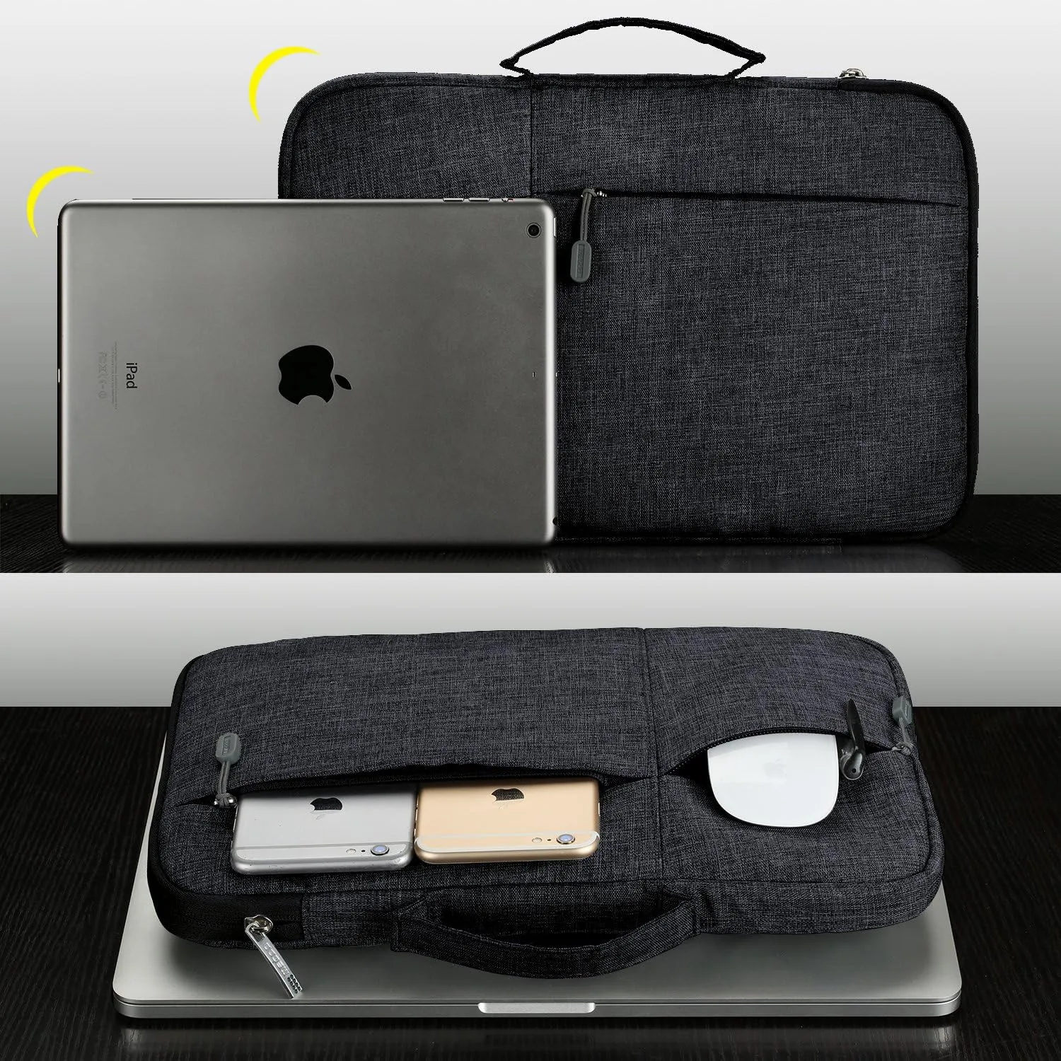 Megoo 12inch Laptop Sleeve Case with Accessory Pouch for Microsoft Surface Pro 7 /7/6/5/4/3 12.5", Laptop Go 3/2 12.4", Carry Travel Case for 11"-12" Chromebook Tablet(Black with Charger Case)