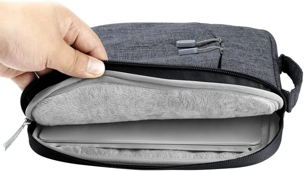 Megoo 12inch Laptop Sleeve Case with Accessory Pouch for Microsoft Surface Pro 7 /7/6/5/4/3 12.5", Laptop Go 3/2 12.4", Carry Travel Case for 11"-12" Chromebook Tablet(Black with Charger Case)