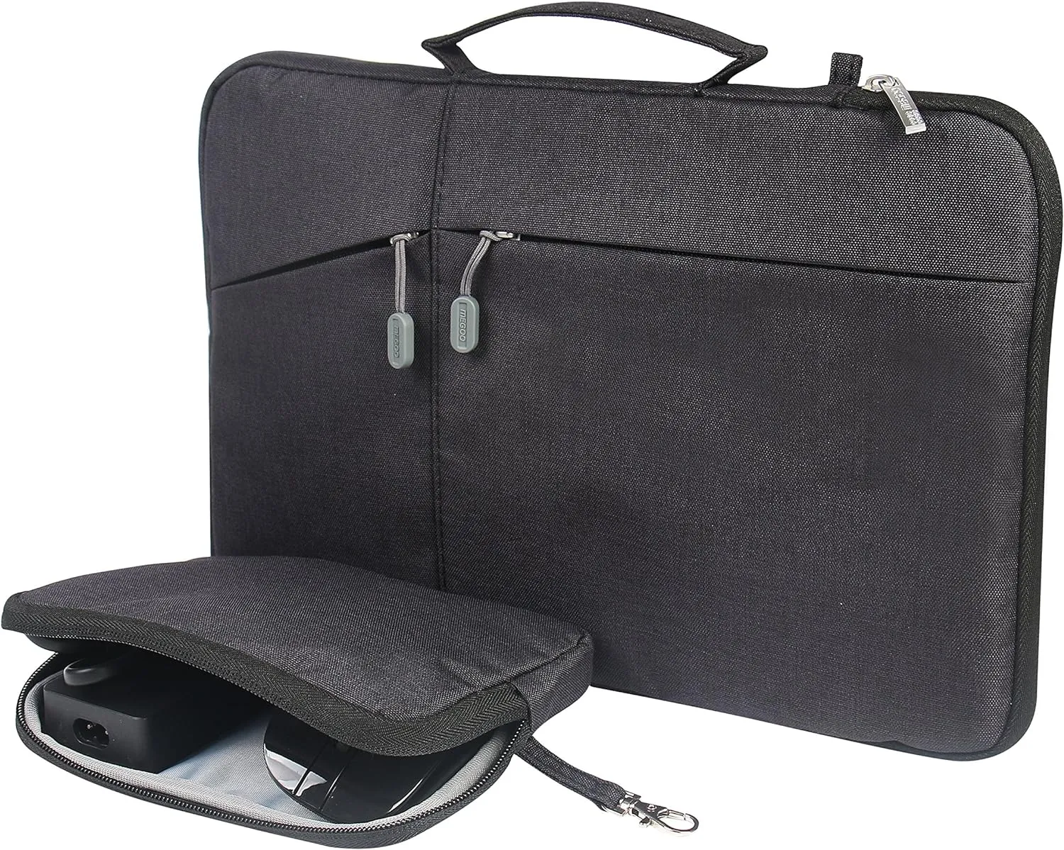 Megoo 12inch Laptop Sleeve Case with Accessory Pouch for Microsoft Surface Pro 7 /7/6/5/4/3 12.5", Laptop Go 3/2 12.4", Carry Travel Case for 11"-12" Chromebook Tablet(Black with Charger Case)