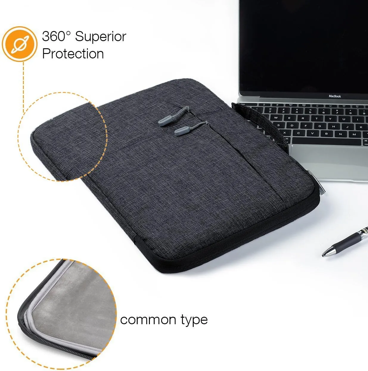 Megoo 12inch Laptop Sleeve Case with Accessory Pouch for Microsoft Surface Pro 7 /7/6/5/4/3 12.5", Laptop Go 3/2 12.4", Carry Travel Case for 11"-12" Chromebook Tablet(Black with Charger Case)