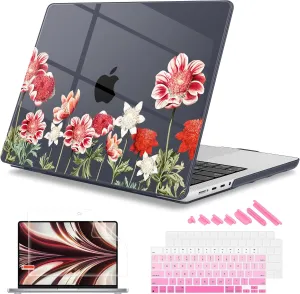 Mektron for M4 MacBook Pro 14-inch Case 2024 A3112 A3401 A3185 Fits 2023/2021 M3 A2918 A2992 M2 A2779 M1 A2442 Pro/Max, Printed Plastic Hard Shell Laptop Cover, Anemone Flower
